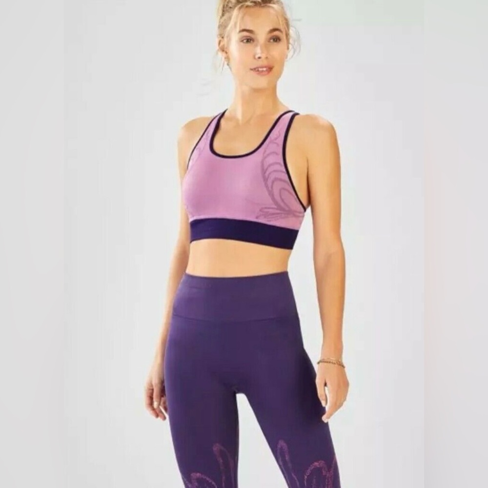 Fabletics Eliza seamless floral purple outfit /jacquard / bra & leggings / large